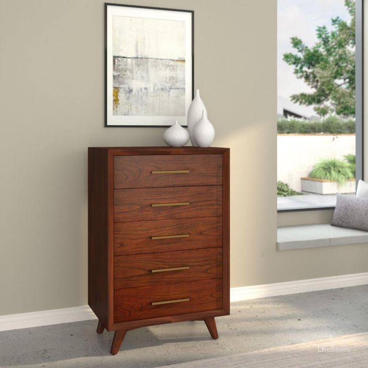 The appearance of Gramercy 5 Drawer Chest In Walnut designed by Alpine in the transitional interior design. This walnut piece of furniture  was selected by 1StopBedrooms from Gramercy Collection to add a touch of cosiness and style into your home. Sku: 1978-05. Material: Wood. Product Type: Chest. Image1