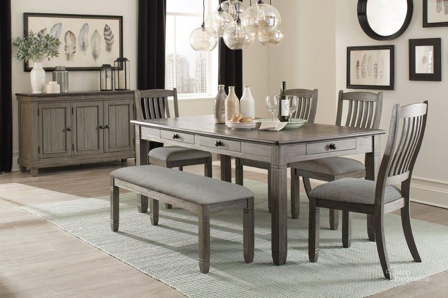 The appearance of Granby Coffee And Antique Gray Dining Room Set designed by Homelegance in the transitional interior design. This brown and gray piece of furniture  was selected by 1StopBedrooms from Granby Collection to add a touch of cosiness and style into your home. Sku: 5627GY-72;5627GYS. Table Base Style: Legs. Material: Wood. Product Type: Dining Room Set. Table Top Shape: Rectangular. Image1