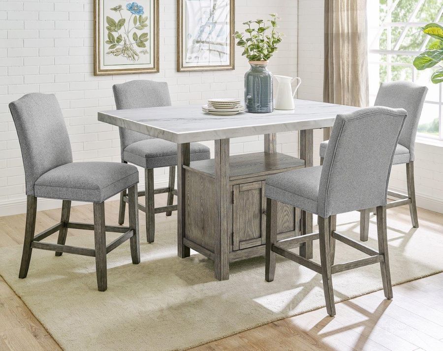 The appearance of Grayson 5Pc Counter Height Dining Set designed by Steve Silver in the transitional interior design. This driftwood piece of furniture  was selected by 1StopBedrooms from Grayson Collection to add a touch of cosiness and style into your home. Sku: GS640CTB;GS640WMT;GS640CCG;GS640CCG. Product Type: Dining Room Set. Material: Rubberwood. Image1