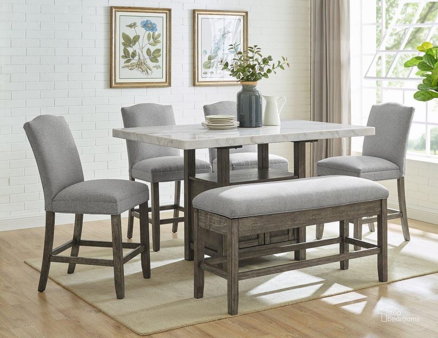 The appearance of Grayson 6Pc Counter Height Dining Set designed by Steve Silver in the transitional interior design. This driftwood piece of furniture  was selected by 1StopBedrooms from Grayson Collection to add a touch of cosiness and style into your home. Sku: GS640CTB;GS640WMT;GS640CCG;GS640CCG;GS640CBG. Product Type: Dining Room Set. Material: Rubberwood. Image1