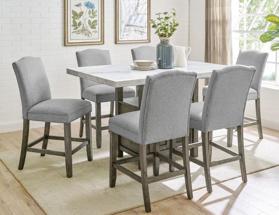 The appearance of Grayson 7Pc Counter Height Dining Set designed by Steve Silver in the transitional interior design. This white piece of furniture  was selected by 1StopBedrooms from Grayson Collection to add a touch of cosiness and style into your home. Sku: GS640CTB;GS640WMT;GS640CCG;GS640CCG;GS640CCG. Material: Wood. Product Type: Dining Room Set. Image1