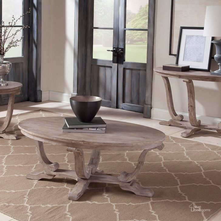 The appearance of Greystone Mill Stone White Wash Oval Occasional Table Set designed by Liberty in the transitional interior design. This brown piece of furniture  was selected by 1StopBedrooms from Greystone Collection to add a touch of cosiness and style into your home. Sku: 154-OT1010;154-OT1020. Material: Wood. Product Type: Occasional Table Set. Image1