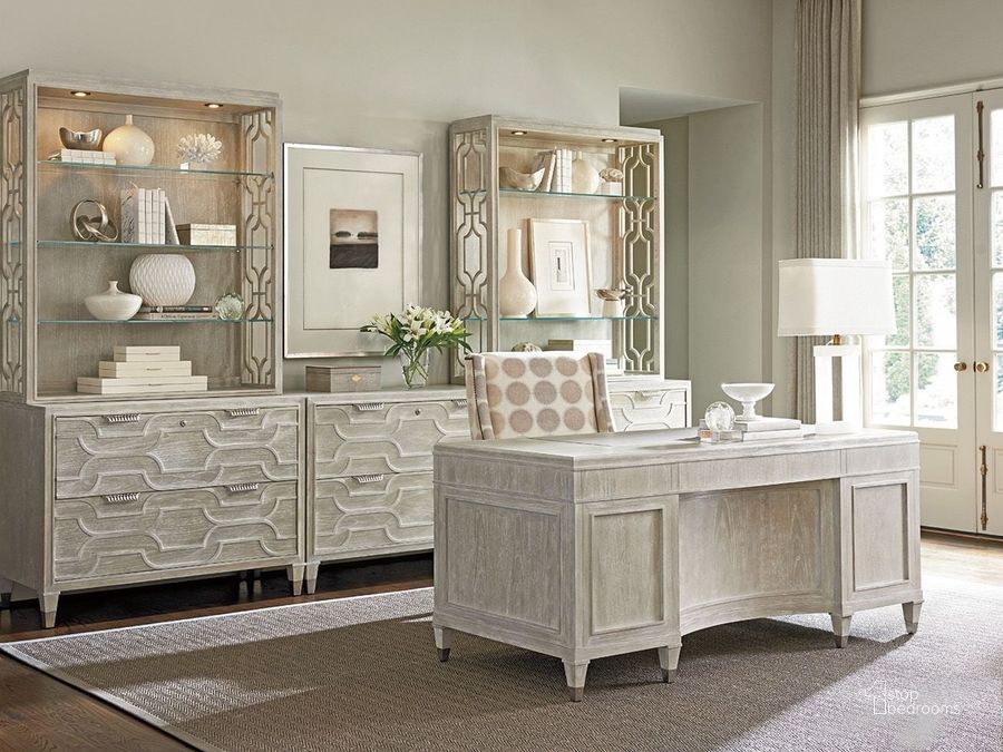 The appearance of Greystone Pearl Gray Wire Brushed Avery Home Office Set designed by Sligh in the transitional interior design. This gray piece of furniture  was selected by 1StopBedrooms from Greystone Collection to add a touch of cosiness and style into your home. Sku: 01-0250-400;01-0250-450. Material: Wood. Product Type: Home Office Set. Image1