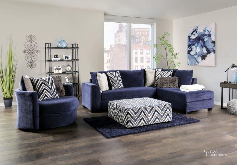 The appearance of Griswold Sectional In Navy designed by Furniture of America in the transitional interior design. This navy piece of furniture  was selected by 1StopBedrooms from Griswold Collection to add a touch of cosiness and style into your home. Sku: SM5151-SECT. Material: Wood. Product Type: Sectional. Layout: Sofa & Chaise.