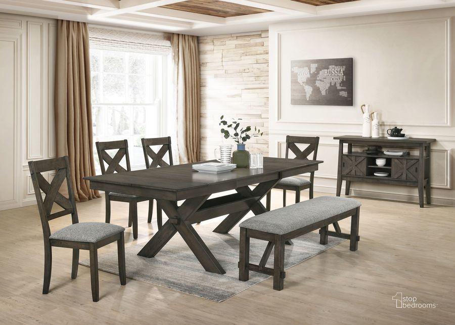The appearance of Gulliver Rustic Brown Extendable Dining Room Set designed by New Classic in the transitional interior design. This brown piece of furniture  was selected by 1StopBedrooms from Gulliver Collection to add a touch of cosiness and style into your home. Sku: D1902-10T;D1902-10B;D1902-20. Table Base Style: Trestle. Product Type: Dining Room Set. Image1