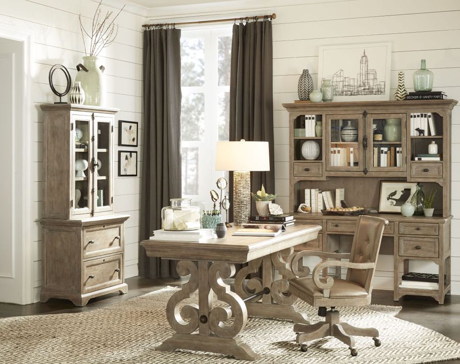The appearance of Tinley Park Dove Tail Grey Home Office Set designed by Magnussen in the rustic / southwestern interior design. This gray piece of furniture  was selected by 1StopBedrooms from Tinley Park Collection to add a touch of cosiness and style into your home. Sku: H4646-01T;H4646-01B;H4646-83. Material: Wood. Product Type: Home Office Set. Image1