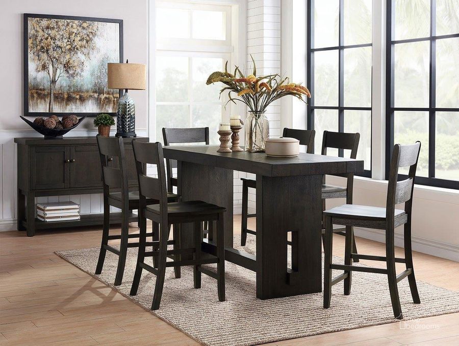 The appearance of Haddie Counter Height Dining Room Set designed by ACME in the transitional interior design. This distressed walnut piece of furniture  was selected by 1StopBedrooms from Haddie Collection to add a touch of cosiness and style into your home. Sku: 72220T;72221ST;72222. Material: Wood. Product Type: Dining Room Set. Table Top Shape: Rectangular. Image1