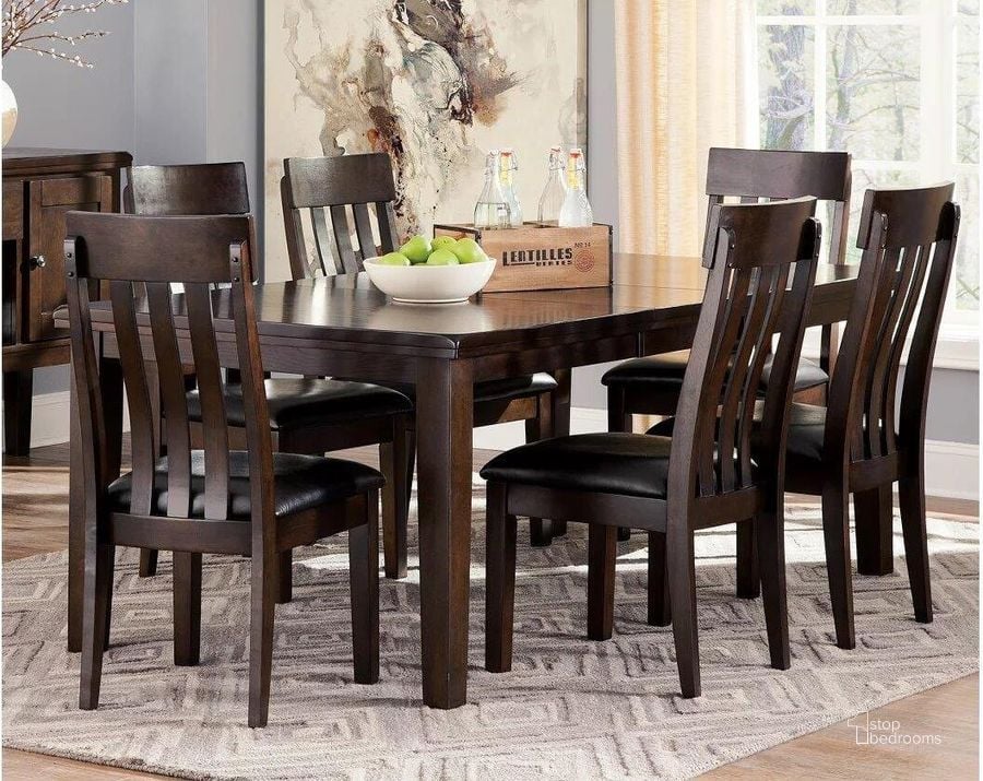 The appearance of Haddigan Dark Brown Rectangular Extendable Dining Table designed by Signature Design by Ashley in the modern / contemporary interior design. This dark brown piece of furniture  was selected by 1StopBedrooms from Haddigan Collection to add a touch of cosiness and style into your home. Sku: D596-35. Table Base Style: Legs. Material: Wood. Product Type: Dining Table. Table Top Shape: Rectangular. Image1
