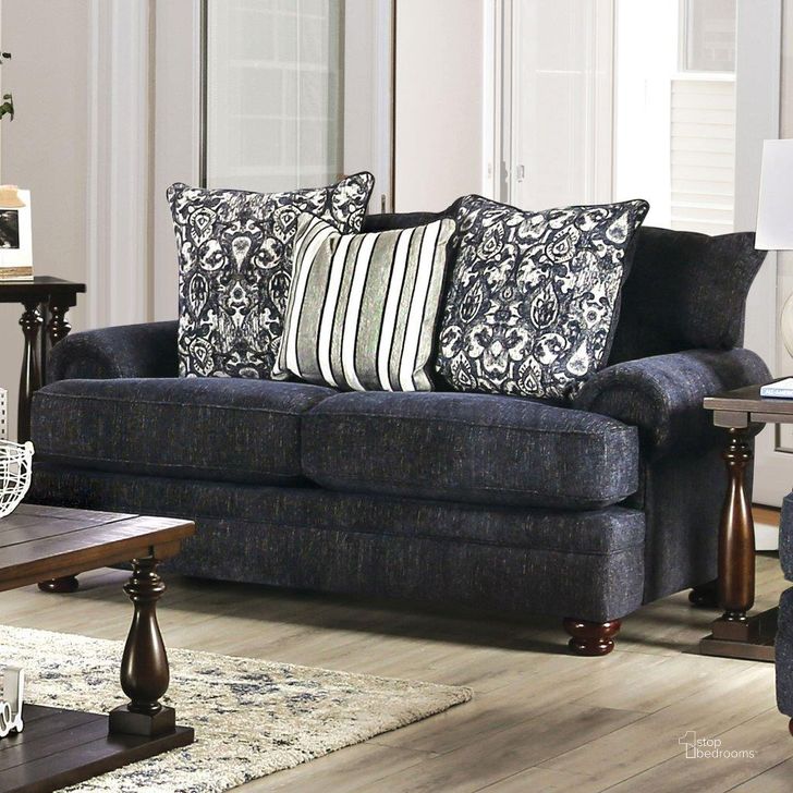 The appearance of Hadleigh Loveseat In Navy designed by Furniture of America in the transitional interior design. This navy piece of furniture  was selected by 1StopBedrooms from Hadleigh Collection to add a touch of cosiness and style into your home. Sku: SM5157-LV. Material: Wood. Product Type: Loveseat.