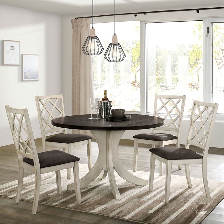 The appearance of Haleigh Round Dining Table In Antique White and Dark Walnut designed by Furniture of America in the transitional interior design. This antique white and dark walnut piece of furniture  was selected by 1StopBedrooms from Haleigh Collection to add a touch of cosiness and style into your home. Sku: CM3491RT-1;CM3491RT-2. Table Base Style: Pedestal. Table Top Shape: Round. Material: Wood. Product Type: Dining Table. Image1