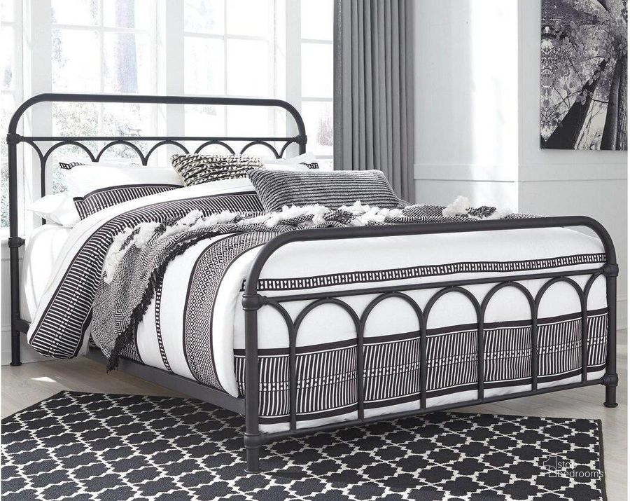 The appearance of Halfensville Black Queen Bed designed by Leisure Living in the rustic / southwestern interior design. This black piece of furniture  was selected by 1StopBedrooms from Halfensville Collection to add a touch of cosiness and style into your home. Sku: B280-681. Material: Metal. Bed Size: Queen. Product Type: Slat / Spindle Bed. Bed Type: Slat / Spindle Bed. Image1