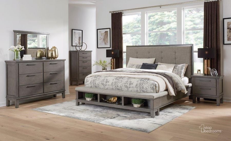 The appearance of Hallanden Grey Upholstered Panel Storage Bedroom Set designed by Signature Design by Ashley in the modern / contemporary interior design. This gray piece of furniture  was selected by 1StopBedrooms from Hallanden Collection to add a touch of cosiness and style into your home. Sku: B649-57;B649-54;B649-96;B649-92. Bed Type: Storage Bed. Material: Fabric. Product Type: Storage Bed. Bed Size: Queen. Image1