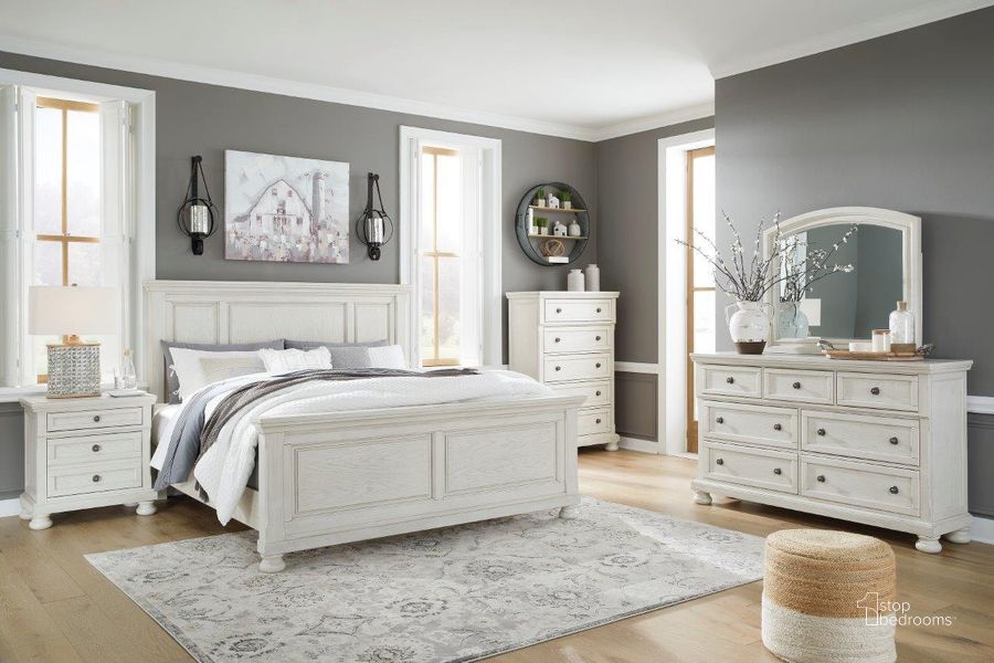 The appearance of Hallersville Antique White Panel Bed Bedroom Set designed by Isaac Tahari in the transitional interior design. This antique white piece of furniture  was selected by 1StopBedrooms from Hallersville Collection to add a touch of cosiness and style into your home. Sku: B742-57;B742-54;B742-96;B742-92. Bed Type: Panel Bed. Material: Wood. Product Type: Panel Bed. Bed Size: Queen. Image1