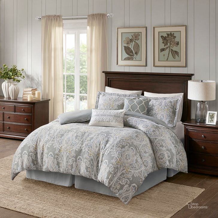 The appearance of Hallie Cotton Sateen Printed 6Pcs Full Comforter Set In Grey designed by Olliix in the traditional interior design. This grey piece of furniture  was selected by 1StopBedrooms from Hallie Collection to add a touch of cosiness and style into your home. Sku: HH10-1683. Material: Polyester. Bed Size: Full. Product Type: Comforter Set. Image1