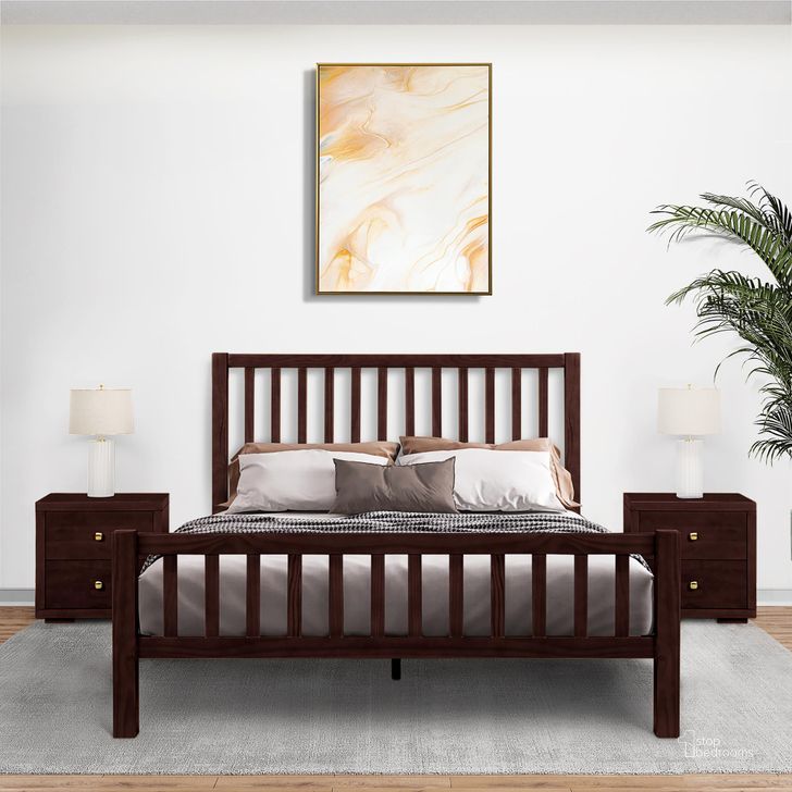 The appearance of Hampton Wooden King Platform Bed with 2 Nightstands In Espresso designed by Camden Isle Furniture in the modern / contemporary interior design. This espresso piece of furniture  was selected by 1StopBedrooms from Hampton Collection to add a touch of cosiness and style into your home. Sku: 115833-1;110802;123034;123034. Bed Type: Platform Bed. Material: Wood. Product Type: Platform Bed. Bed Size: King. Image1