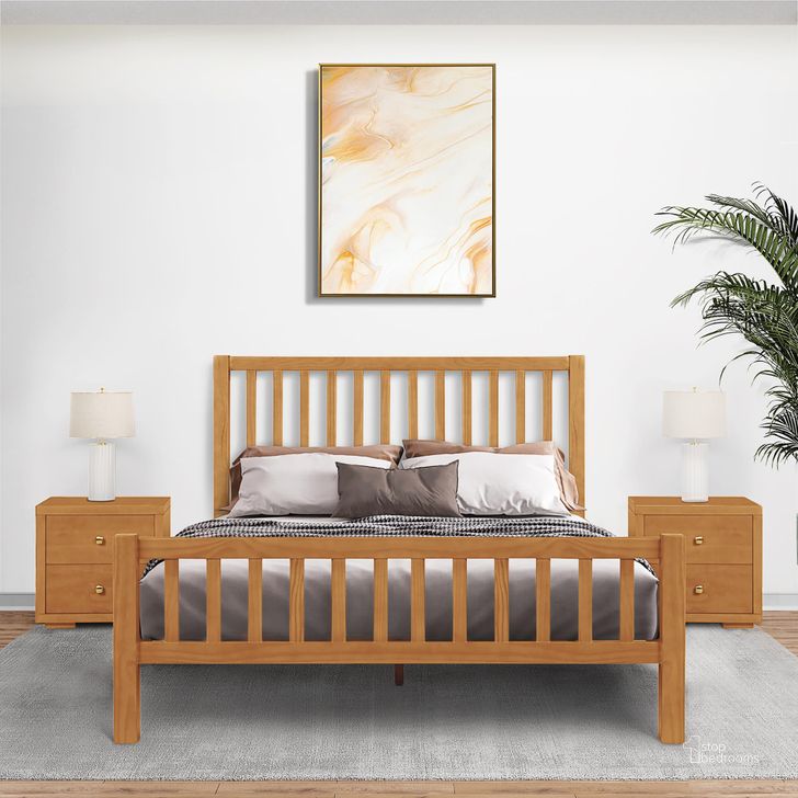 The appearance of Hampton Wooden King Platform Bed with 2 Nightstands In Oak designed by Camden Isle Furniture in the modern / contemporary interior design. This oak piece of furniture  was selected by 1StopBedrooms from Hampton Collection to add a touch of cosiness and style into your home. Sku: 115633-1;110602;122634;122634. Bed Type: Platform Bed. Material: Wood. Product Type: Platform Bed. Bed Size: King. Image1