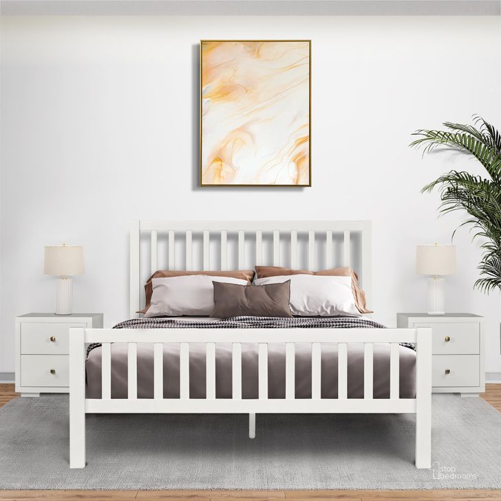 The appearance of Hampton Wooden King Platform Bed with 2 Nightstands In White designed by Camden Isle Furniture in the modern / contemporary interior design. This white piece of furniture  was selected by 1StopBedrooms from Hampton Collection to add a touch of cosiness and style into your home. Sku: 115433-1;110402;122434;122434. Bed Type: Platform Bed. Material: Wood. Product Type: Platform Bed. Bed Size: King. Image1