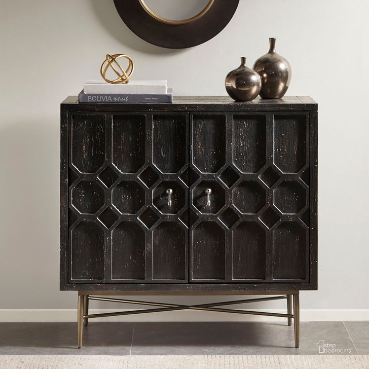 The appearance of Hanley 2 Doors Accent Cabinet In Black designed by Olliix in the traditional interior design. This black piece of furniture  was selected by 1StopBedrooms from Hanley Collection to add a touch of cosiness and style into your home. Sku: MP130-0945. Material: MDF. Product Type: Accent Cabinet. Image1