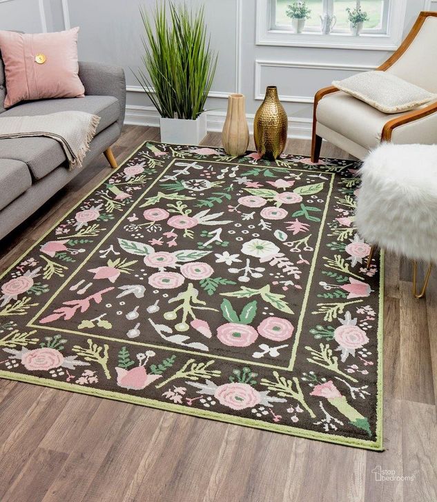 The appearance of Hanna VA30A Gardenia Pink Ony x Floral Transitional Black 8' x 10' Area Rug designed by Rugs America in the transitional interior design. This black piece of furniture  was selected by 1StopBedrooms from Hanna Collection to add a touch of cosiness and style into your home. Sku: RA28493. Material: Polypropylene. Product Type: Area Rugs. Image1