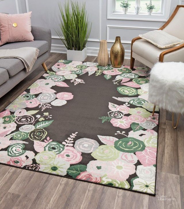 The appearance of Hanna VA35C Royal Blossom Pink Ony x Floral Transitional Black 9' x 12' Area Rug designed by Rugs America in the transitional interior design. This black piece of furniture  was selected by 1StopBedrooms from Hanna Collection to add a touch of cosiness and style into your home. Sku: RA30522. Material: Polypropylene. Product Type: Area Rugs. Image1