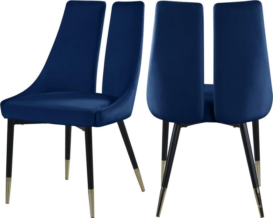 The appearance of Hansford Navy Velvet Dining Chair Set of 2 designed by Furnique in the modern / contemporary interior design. This navy velvet piece of furniture  was selected by 1StopBedrooms from Hansford Collection to add a touch of cosiness and style into your home. Sku: 944Navy-C. Product Type: Dining Chair. Material: Iron. Image1