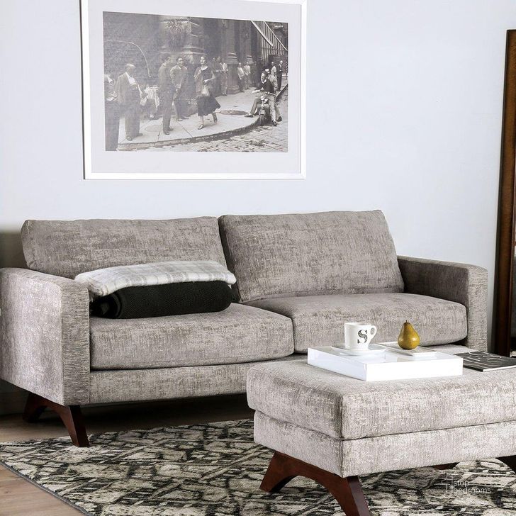 The appearance of Harlech Sofa In Gray designed by Furniture of America in the transitional interior design. This gray piece of furniture  was selected by 1StopBedrooms from Harlech Collection to add a touch of cosiness and style into your home. Sku: SM8004-SF. Material: Wood. Product Type: Sofa.