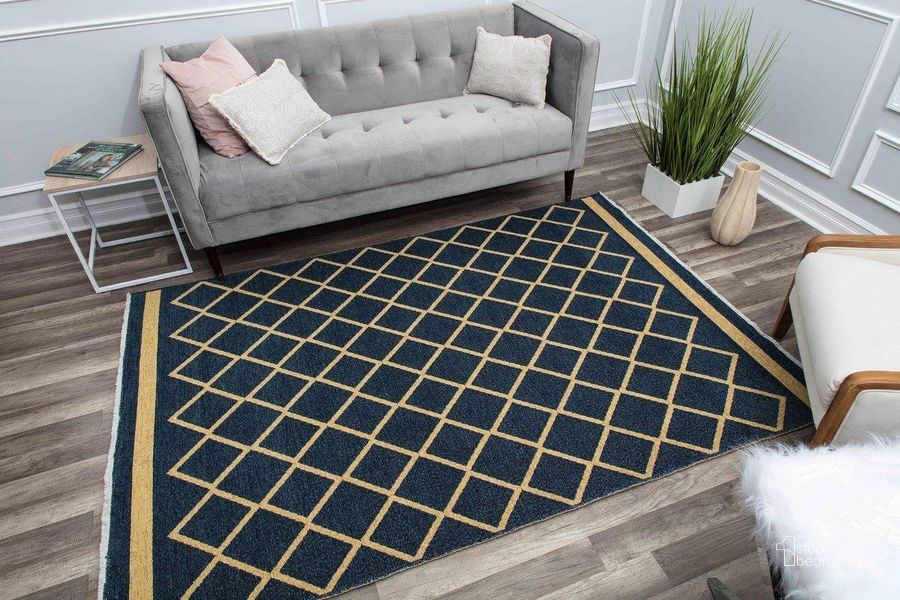 The appearance of Harley HD10C Imperial Navy Gold Transitional Vintage Navy Blue 2' x 8' Area Rug designed by Rugs America in the transitional interior design. This navy blue piece of furniture  was selected by 1StopBedrooms from Harley Collection to add a touch of cosiness and style into your home. Sku: RA30319. Material: Polyester. Product Type: Area Rugs. Image1