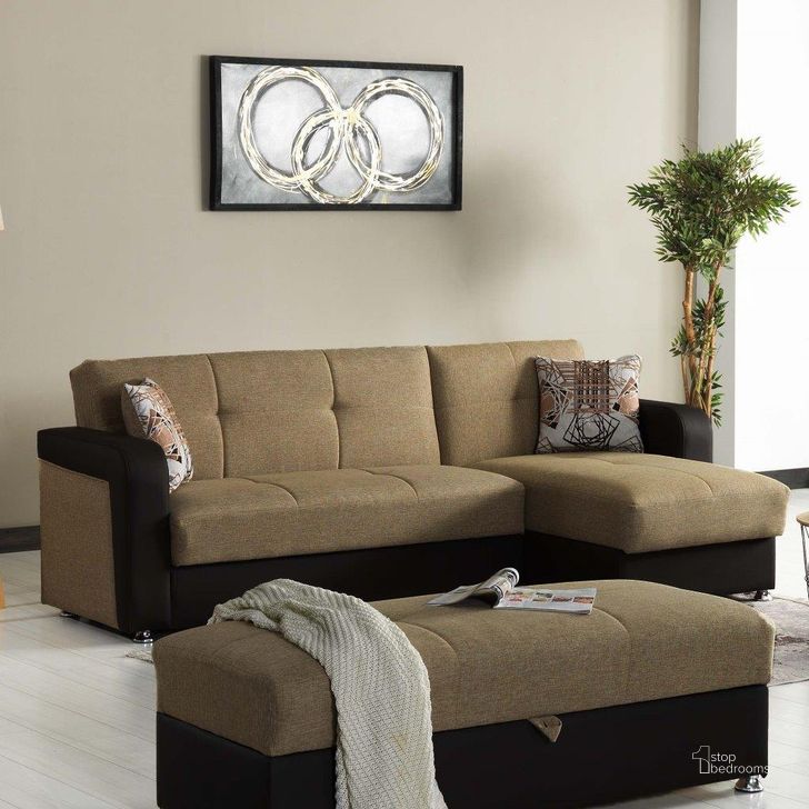 The appearance of Harmony Upholstered Convertible Chaise Lounge with Storage In Brown HAR-BN-PU-CL designed by Casamode in the modern / contemporary interior design. This brown piece of furniture  was selected by 1StopBedrooms from Harmony Collection to add a touch of cosiness and style into your home. Sku: HAR-BN-PU-CL. Product Type: Sectional. Material: Chenille. Layout: Sofa & Chaise. Image1