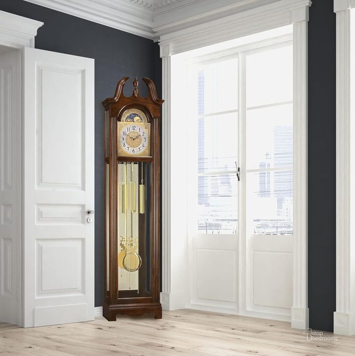 The appearance of Harper Grandfather Clock In Cherry designed by Howard Miller in the traditional interior design. This brown piece of furniture  was selected by 1StopBedrooms from Harper Collection to add a touch of cosiness and style into your home. Sku: 2552. Material: Wood. Product Type: Clock. Image1