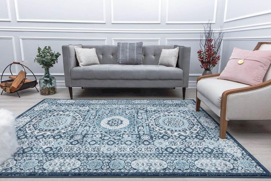 The appearance of Harper HY60B Riviera Azure Abstract Vintage Blue 8' x 10' Area Rug designed by Rugs America in the rustic / southwestern interior design. This blue piece of furniture  was selected by 1StopBedrooms from Harper Collection to add a touch of cosiness and style into your home. Sku: RA30956. Material: Polypropylene. Product Type: Area Rugs. Image1