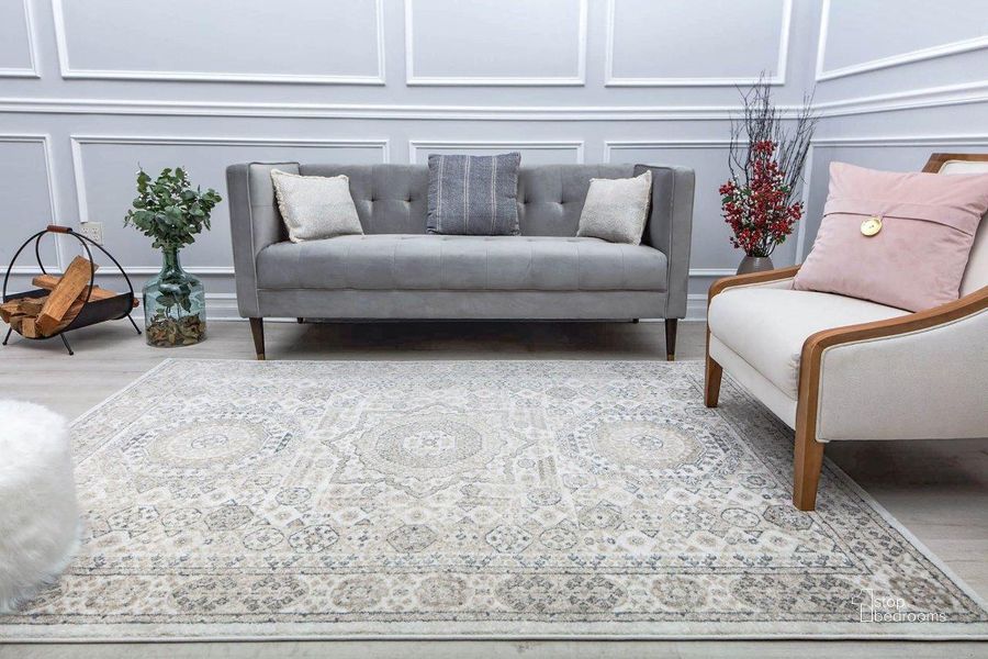 The appearance of Harper HY60L Balboa Mist Abstract Vintage Beige 5' x 7' Area Rug designed by Rugs America in the rustic / southwestern interior design. This beige piece of furniture  was selected by 1StopBedrooms from Harper Collection to add a touch of cosiness and style into your home. Sku: RA30995. Material: Polypropylene. Product Type: Area Rugs. Image1