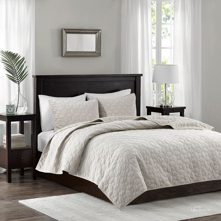 The appearance of Harper Polyester Velvet Quilted Queen Coverlet Set In Ivory designed by Olliix in the glam interior design. This ivory piece of furniture  was selected by 1StopBedrooms from Harper Collection to add a touch of cosiness and style into your home. Sku: MP13-3301. Material: Polyester. Bed Size: Queen. Product Type: Coverlet Set. Image1