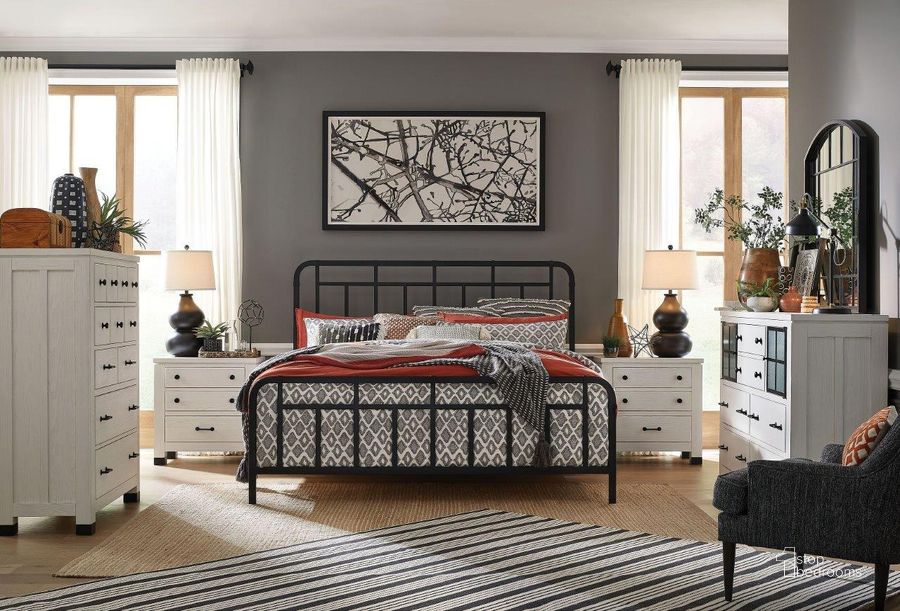 The appearance of Harper Springs Forged Iron Metal Bedroom Set designed by Magnussen in the transitional interior design. This black piece of furniture  was selected by 1StopBedrooms from Harper Springs Collection to add a touch of cosiness and style into your home. Sku: B5321-57HF;B5321-57R;B5321-01. Bed Size: Queen. Material: Pine. Product Type: Slat / Spindle Bed. Bed Type: Slat / Spindle Bed. Image1