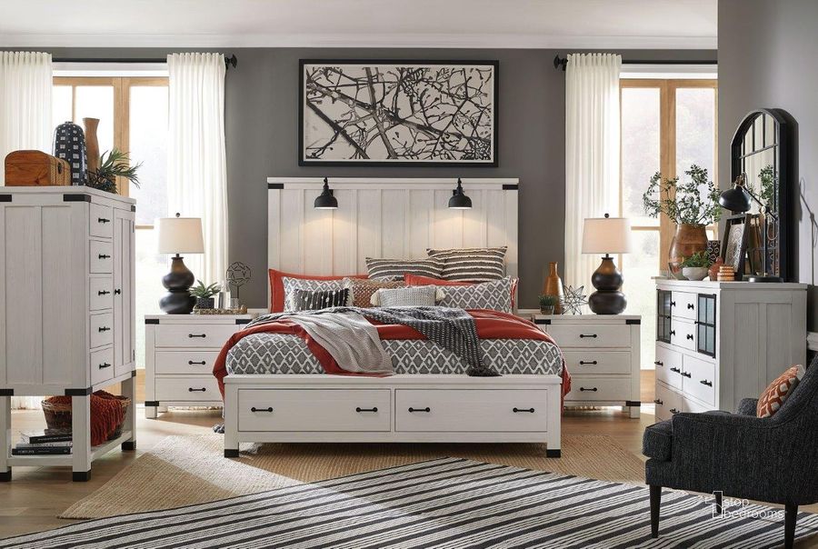 The appearance of Harper Springs Silo White Panel Storage Bedroom Set designed by Magnussen in the transitional interior design. This white piece of furniture  was selected by 1StopBedrooms from Harper Springs Collection to add a touch of cosiness and style into your home. Sku: B5321-54H;B5321-54SF;B5321-54R;B5321-01. Bed Type: Storage Bed. Product Type: Storage Bed. Bed Size: Queen. Material: Pine. Image1
