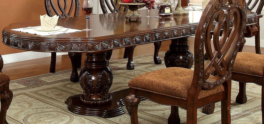 The appearance of Harsview Brown Pedestal Table designed by Versailles Home in the traditional interior design. This brown piece of furniture  was selected by 1StopBedrooms from Harsview Collection to add a touch of cosiness and style into your home. Sku: CM3186CH-T-1;CM3186CH-T-2;CM3186CH-T-3. Table Top Shape: Oval. Material: Wood. Product Type: Pedestal Table. Size: 46". Image1