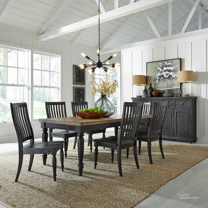 The appearance of Harvest Home Chalkboard Rectangular Extendable Dining Room Set designed by Liberty in the traditional interior design. This gray piece of furniture  was selected by 1StopBedrooms from Harvest Home Collection to add a touch of cosiness and style into your home. Sku: 879-T4082;879-C1500S. Table Base Style: Legs. Material: Wood. Product Type: Dining Room Set. Table Top Shape: Rectangular. Image1