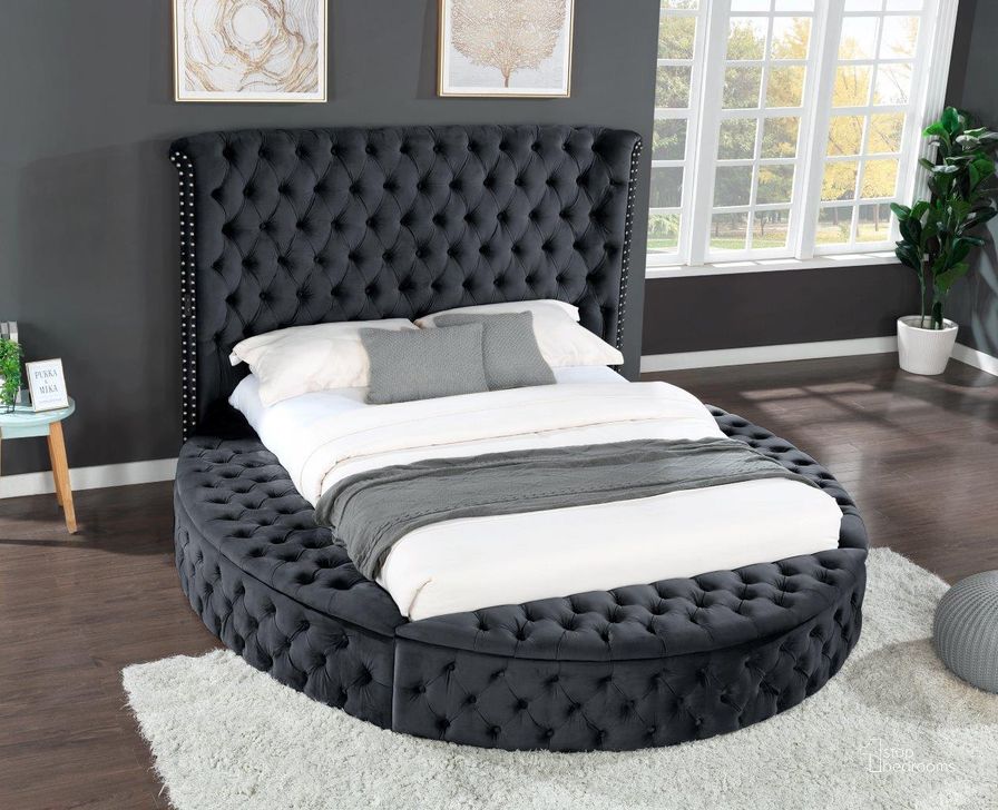 The appearance of Hazel King Bed In Black designed by Galaxy Home Furnishings in the modern / contemporary interior design. This black piece of furniture  was selected by 1StopBedrooms from Hazel Collection to add a touch of cosiness and style into your home. Sku: 733569317431. Bed Type: Platform Bed. Material: Wood. Product Type: Platform Bed. Bed Size: King. Image1