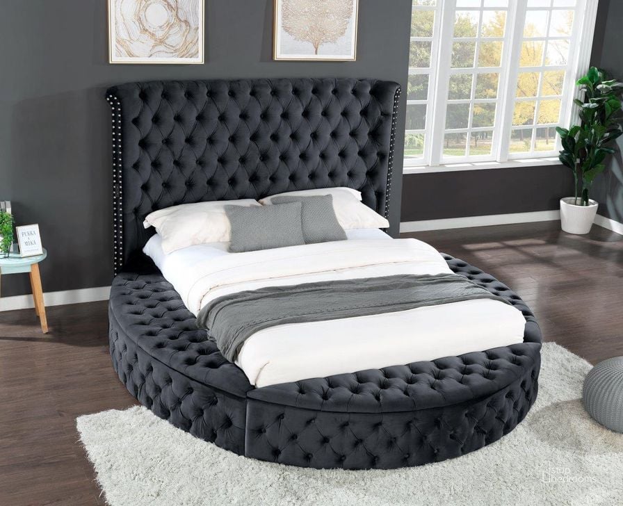 The appearance of Hazel Queen Bed In Black designed by Galaxy Home Furnishings in the modern / contemporary interior design. This black piece of furniture  was selected by 1StopBedrooms from Hazel Collection to add a touch of cosiness and style into your home. Sku: 733569372270. Bed Type: Platform Bed. Material: Wood. Product Type: Platform Bed. Bed Size: Queen. Image1