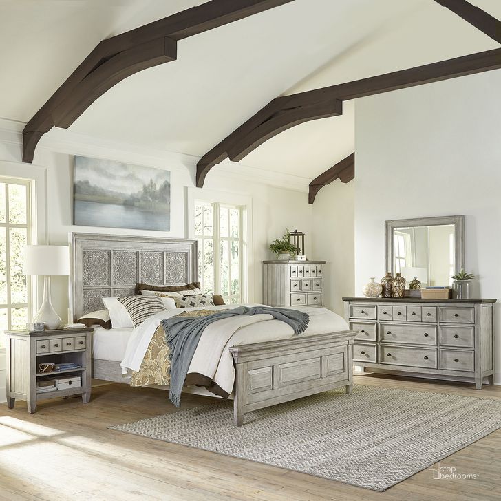 The appearance of Heartland Antique White Decorative Panel Bedroom Set designed by Liberty in the country / farmhouse interior design. This white piece of furniture  was selected by 1StopBedrooms from Heartland Collection to add a touch of cosiness and style into your home. Sku: 824-BR13H;824-BR14;824-BR90;824-BR61. Bed Type: Panel Bed. Product Type: Panel Bed. Bed Size: Queen. Material: Rubberwood. Image1