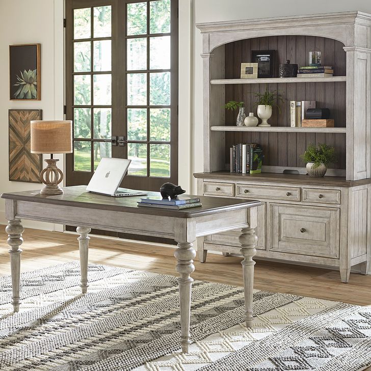 The appearance of Heartland Antique White Home Office Set designed by Liberty in the transitional interior design. This white piece of furniture  was selected by 1StopBedrooms from Heartland Collection to add a touch of cosiness and style into your home. Sku: 824-HO107;824-C2001S. Product Type: Home Office Set. Material: Rubberwood. Image1