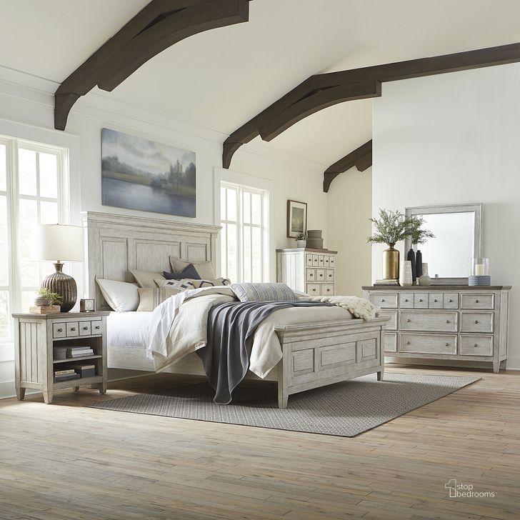 The appearance of Heartland Antique White Panel Bedroom Set designed by Liberty in the country / farmhouse interior design. This white piece of furniture  was selected by 1StopBedrooms from Heartland Collection to add a touch of cosiness and style into your home. Sku: 824-BR13;824-BR14;824-BR90;824-BR62. Bed Type: Panel Bed. Product Type: Panel Bed. Bed Size: Queen. Material: Rubberwood. Image1
