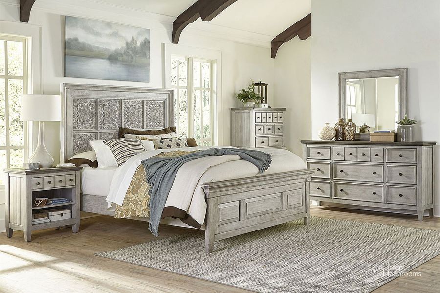 The appearance of Heartland Decorative Panel Bedroom Set designed by Liberty in the transitional interior design. This antique white piece of furniture  was selected by 1StopBedrooms from Heartland Collection to add a touch of cosiness and style into your home. Sku: 824-BR13H;824-BR14;824-BR90;824-BR62. Bed Type: Panel Bed. Material: Wood. Product Type: Panel Bed. Bed Size: Queen. Image1