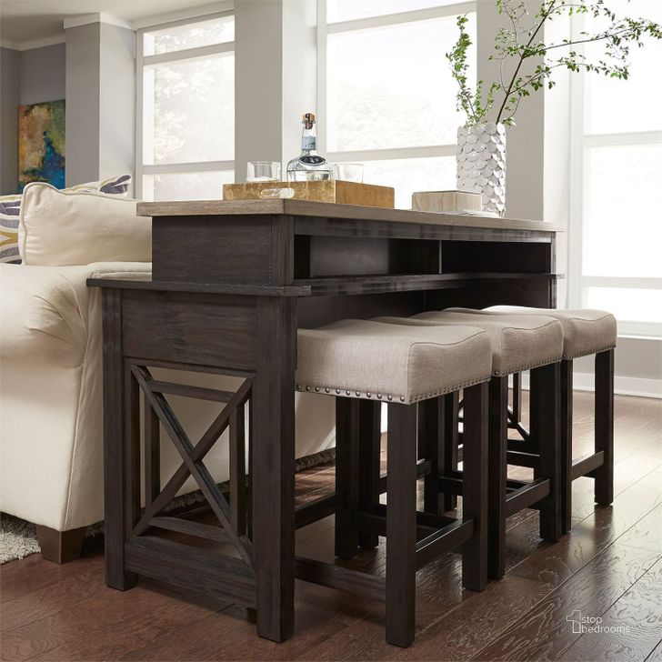 The appearance of Heatherbrook Charcoal and Ash Console Bar Set designed by Liberty in the modern / contemporary interior design. This gray piece of furniture  was selected by 1StopBedrooms from Heatherbrook Collection to add a touch of cosiness and style into your home. Sku: 422-OT7436;422-OT9001. Material: Wood. Product Type: Bar Set. Image1