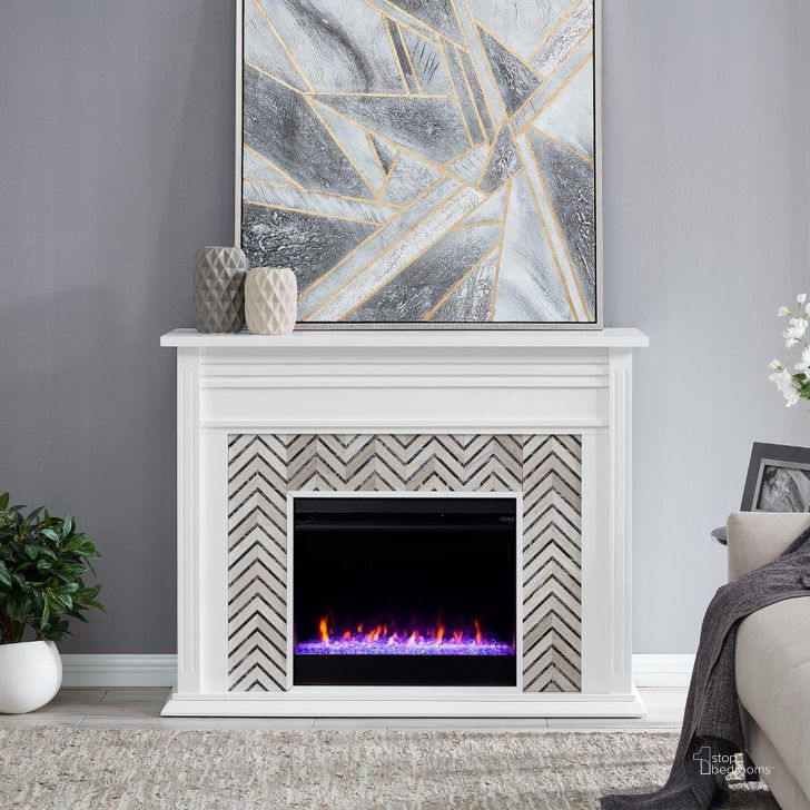 The appearance of Hebbington Tiled Fireplace designed by SEI Furniture in the modern / contemporary interior design. This white and gray piece of furniture  was selected by 1StopBedrooms from Hebbington Collection to add a touch of cosiness and style into your home. Sku: FC1080759. Material: Wood. Product Type: Fireplace. Image1