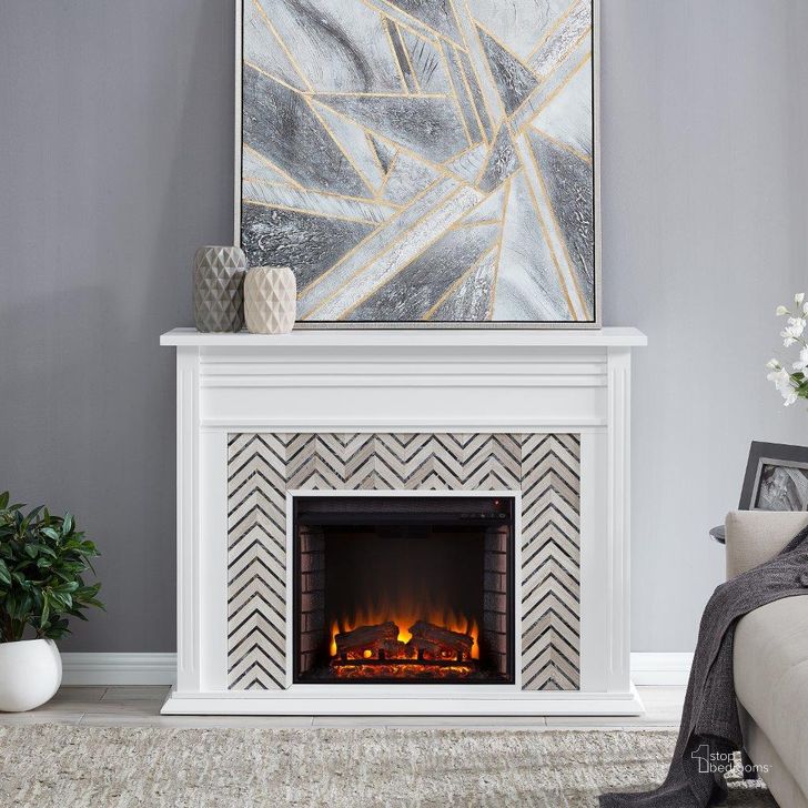 The appearance of Hebbington Tiled Marble Fireplace designed by SEI Furniture in the modern / contemporary interior design. This white and gray piece of furniture  was selected by 1StopBedrooms from Hebbington Collection to add a touch of cosiness and style into your home. Sku: FE1080759. Material: Wood. Product Type: Fireplace. Image1