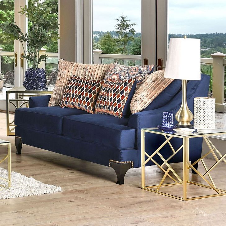 The appearance of Hebe Place Blue Loveseat designed by Off 5th Home in the transitional interior design. This blue piece of furniture  was selected by 1StopBedrooms from Hebe Place Collection to add a touch of cosiness and style into your home. Sku: SM2210-LV. Material: Wood. Product Type: Loveseat. Image1