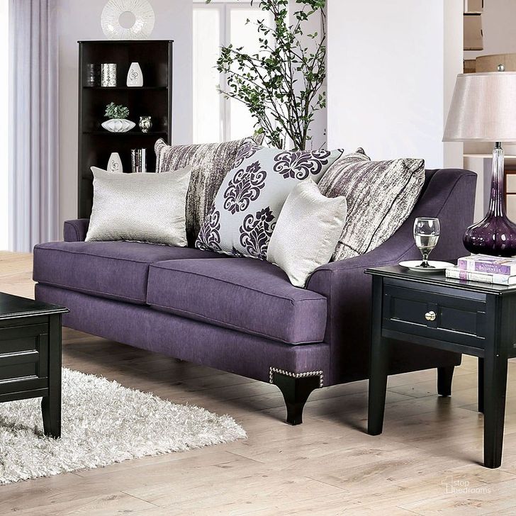 The appearance of Hebe Place Purple Loveseat designed by Off 5th Home in the transitional interior design. This purple piece of furniture  was selected by 1StopBedrooms from Hebe Place Collection to add a touch of cosiness and style into your home. Sku: SM2208-LV. Material: Wood. Product Type: Loveseat. Image1