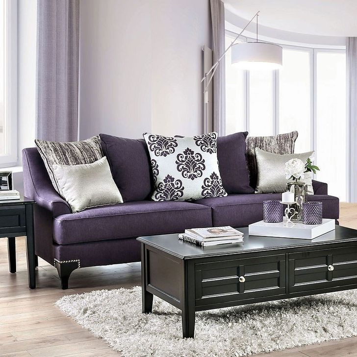The appearance of Hebe Place Purple Sofa designed by Off 5th Home in the transitional interior design. This purple piece of furniture  was selected by 1StopBedrooms from Hebe Place Collection to add a touch of cosiness and style into your home. Sku: SM2208-SF. Material: Wood. Product Type: Sofa. Image1