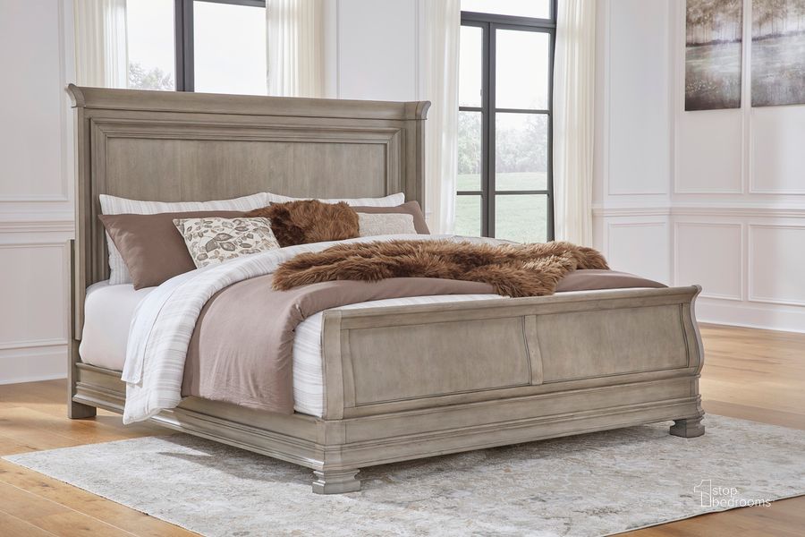 The appearance of Hedgills Gray King Sleigh Bed designed by Versailles Home in the traditional interior design. This gray piece of furniture  was selected by 1StopBedrooms from Hedgills Collection to add a touch of cosiness and style into your home. Sku: B924-56;B924-58. Bed Type: Sleigh Bed. Material: Wood. Product Type: Sleigh Bed. Bed Size: King. Image1