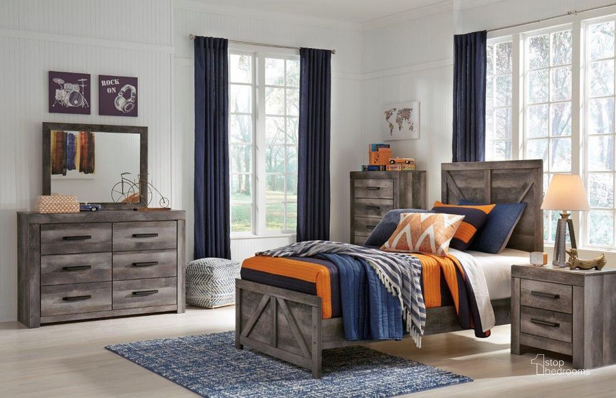 The appearance of Heidmore Gray Panel Bed Bedroom Set 0qd24303924 designed by Off 5th Home in the transitional interior design. This gray piece of furniture  was selected by 1StopBedrooms from Heidmore Collection to add a touch of cosiness and style into your home. Sku: B440-53;B440-83;B440-92. Bed Type: Panel Bed. Material: Wood. Product Type: Panel Bed. Bed Size: Twin. Image1